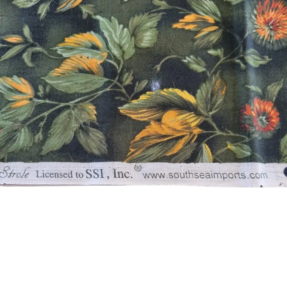 Water Tex Cheri Strole SSI Floral Cotton Fabric 36x42” Green Orange Leaves